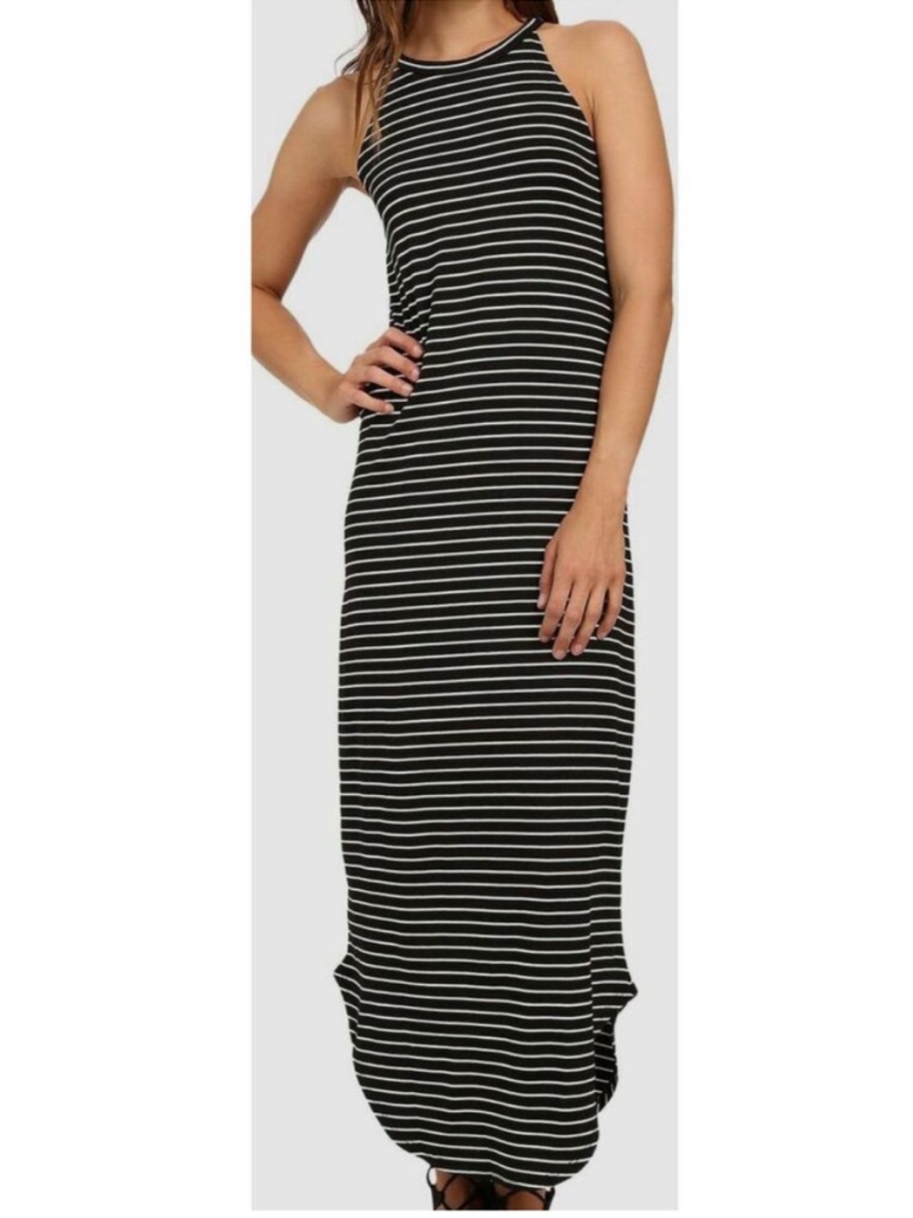 LNA Leigh Maxi Dress Black White Striped Sleeveless Stretch Jersey Size Small‎